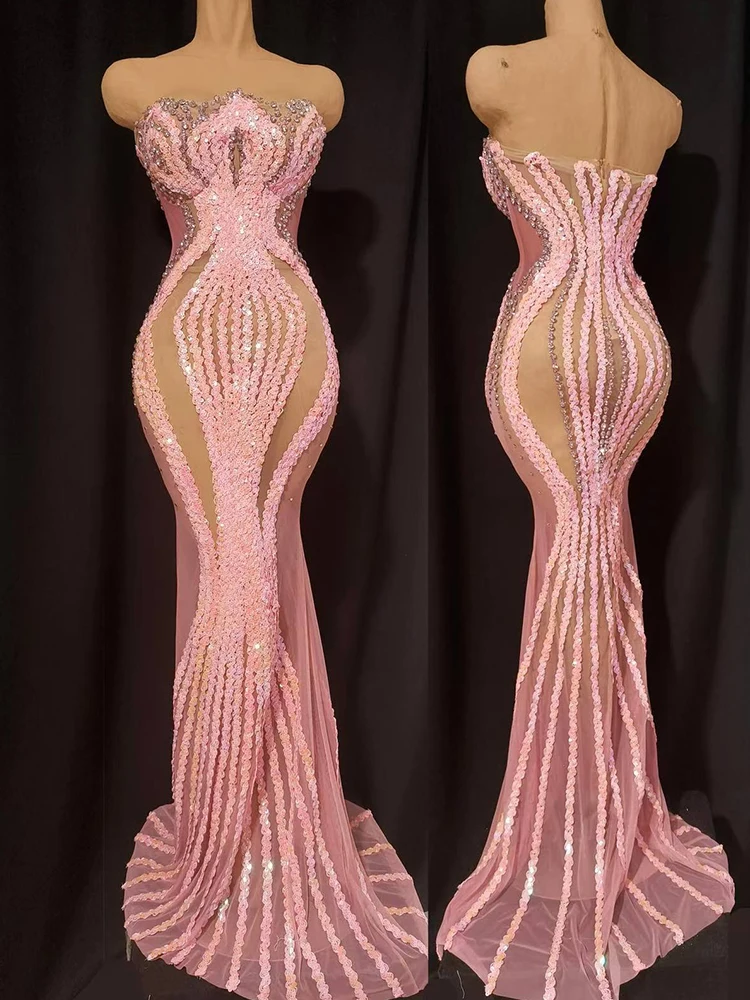 Роскошное розовое блестящее платье-русалка без бретелек из сетки, прозрачное, для дня рождения, вечеринки, шоу, дизайнерское платье
Роскошное розовое блестящее платье-русалка без бретелек из сетки, прозрачное, для дня рождения, вечеринки, шоу, дизайнерское платье