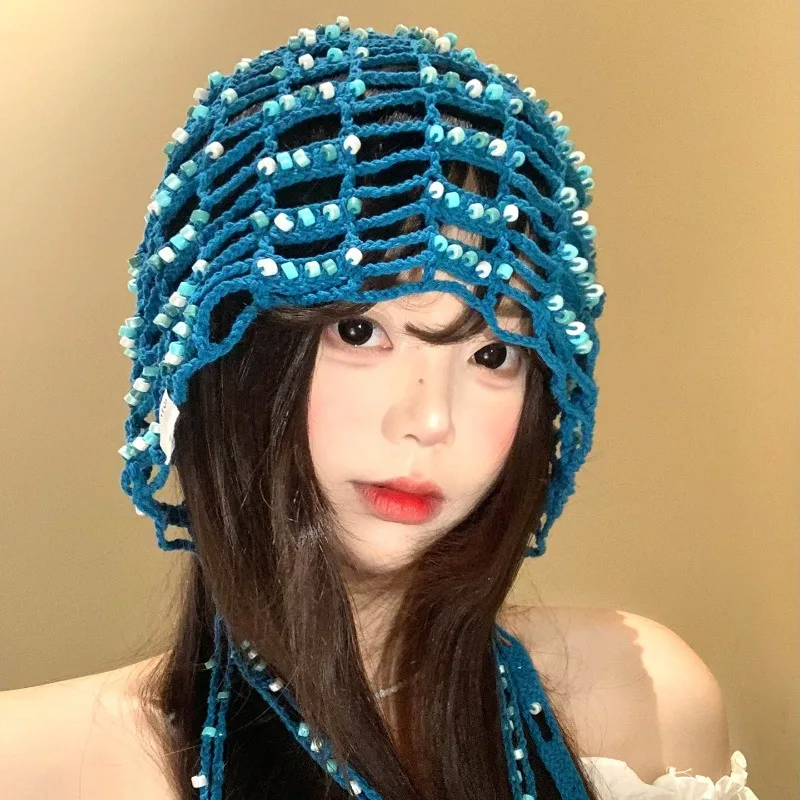 Korean Hand-crocheted Beaded Fringed Cut-out Pullover Hat Women's Summer Thin Breathable Bohemian Style Knitted Beanie Caps
Korean Hand-crocheted Beaded Fringed Cut-out Pullover Hat Women's Summer Thin Breathable Bohemian Style Knitted Beanie Caps