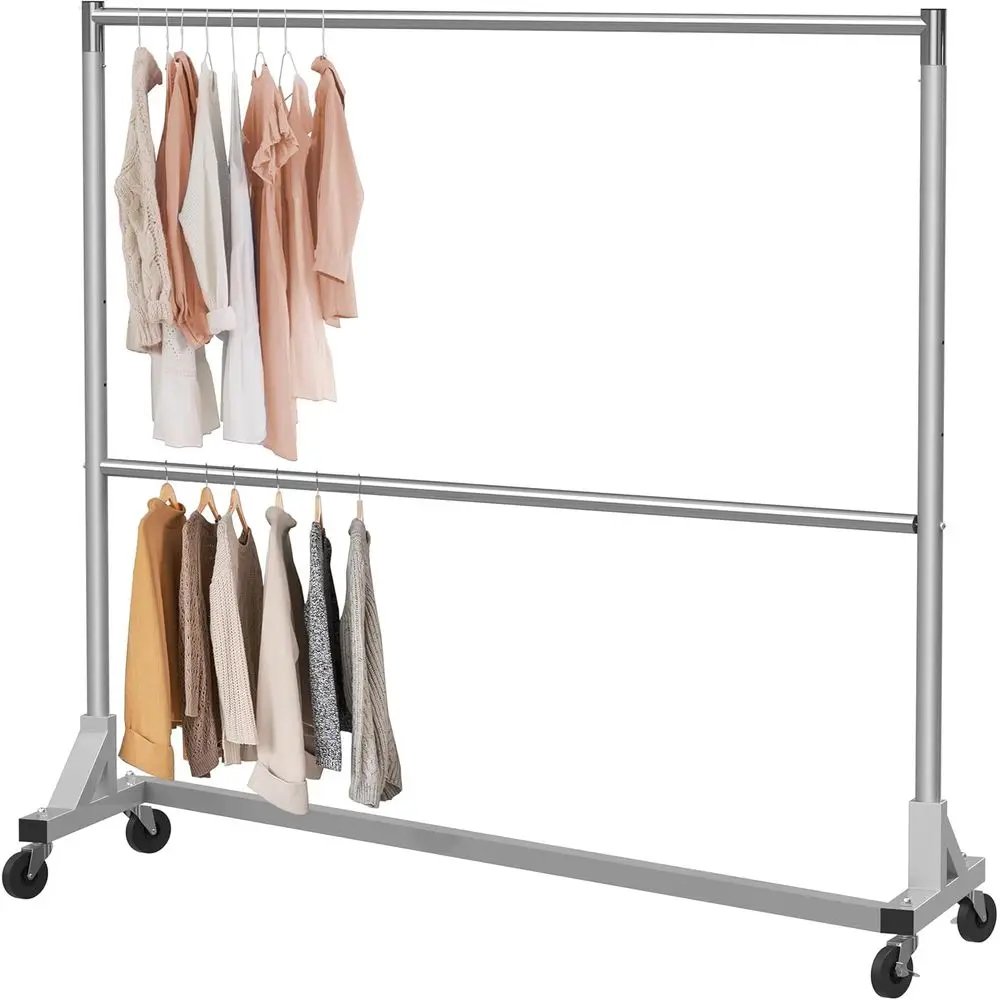 Silver 600lb Capacity Z-Base Double Rod Clothing Rack, 63 Tall, Commercial Grade
Silver 600lb Capacity Z-Base Double Rod Clothing Rack, 63 Tall, Commercial Grade