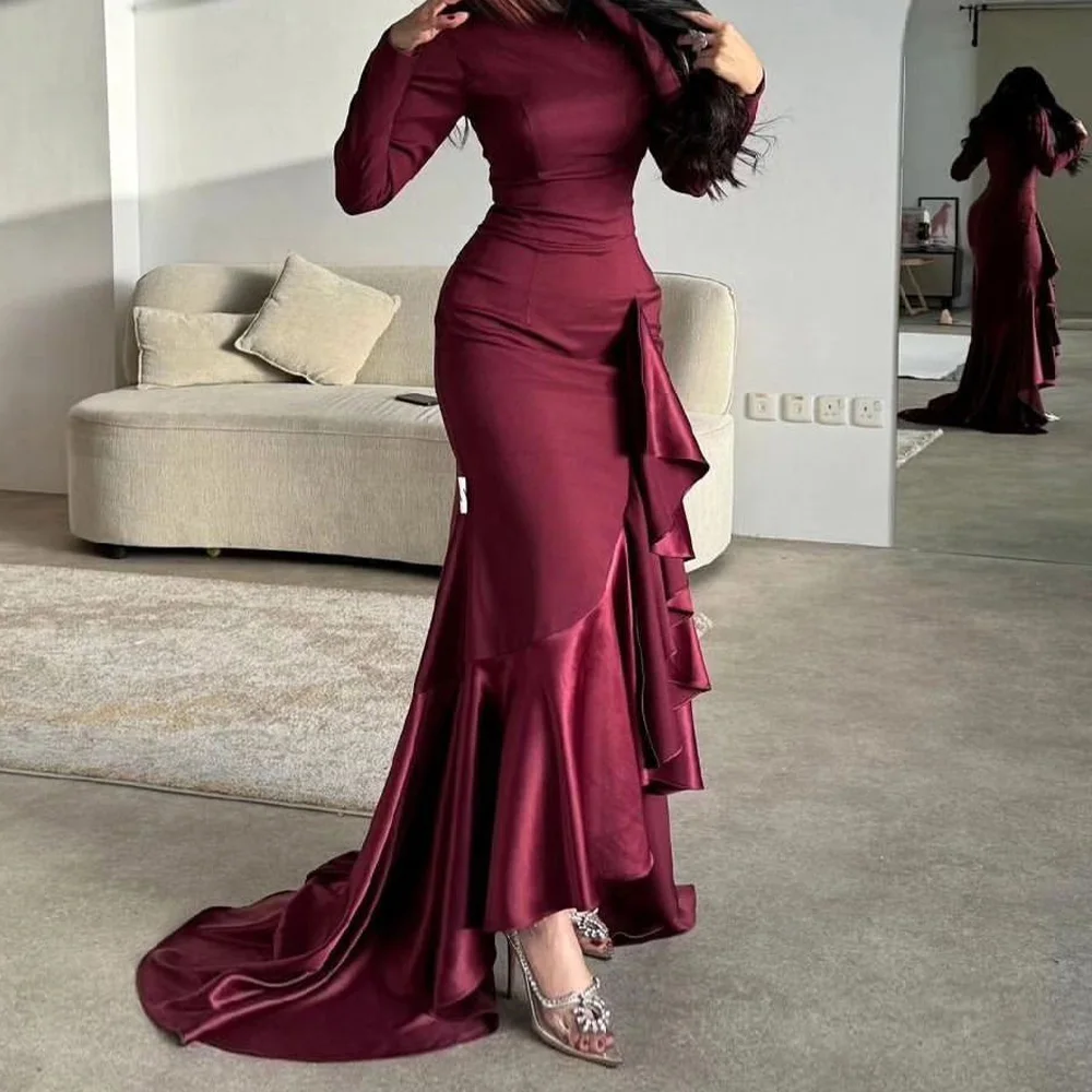 Customized Exquisite Satin A-Line Ruffles Evening Dress Delicate Floor Length Long Sleeves vestidos para mujer
Customized Exquisite Satin A-Line Ruffles Evening Dress Delicate Floor Length Long Sleeves vestidos para mujer