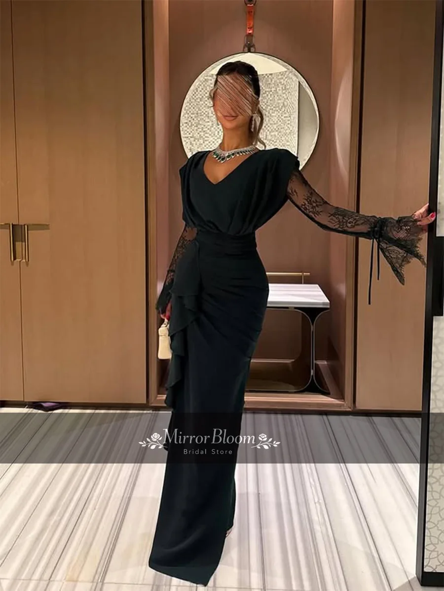 Elegant Black V Neck Formal Evening Gowns Women Lace Sleeve Ruched Bodycon Luxury Evening Dresses Sharon Said Customized
Elegant Black V Neck Formal Evening Gowns Women Lace Sleeve Ruched Bodycon Luxury Evening Dresses Sharon Said Customized