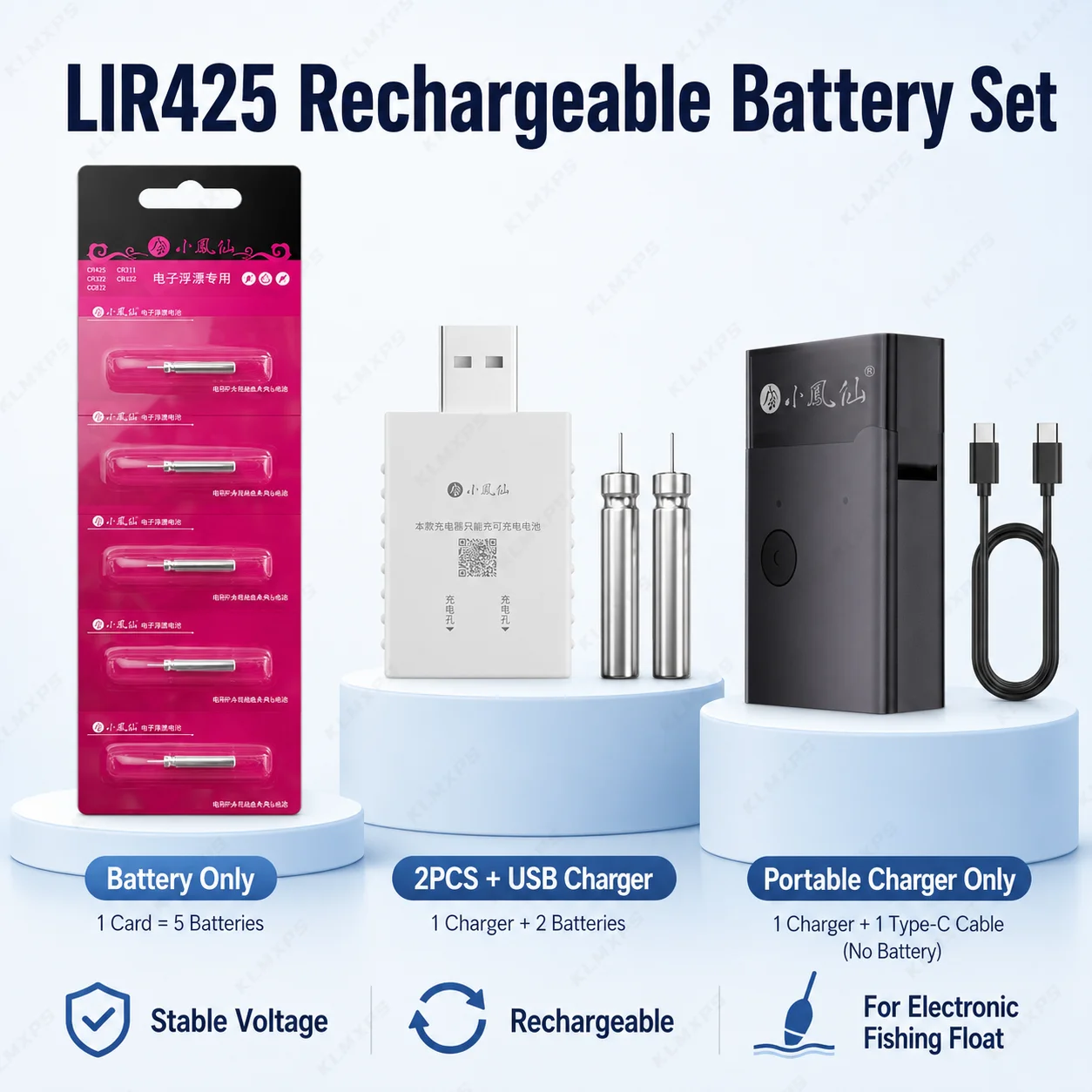 LIR425 Rechargeable Battery for Electronic Fishing Float 5/10/20/30/50PCS with 2PCS USB Charger Set or Portable Charger Case
LIR425 Rechargeable Battery for Electronic Fishing Float 5/10/20/30/50PCS with 2PCS USB Charger Set or Portable Charger Case