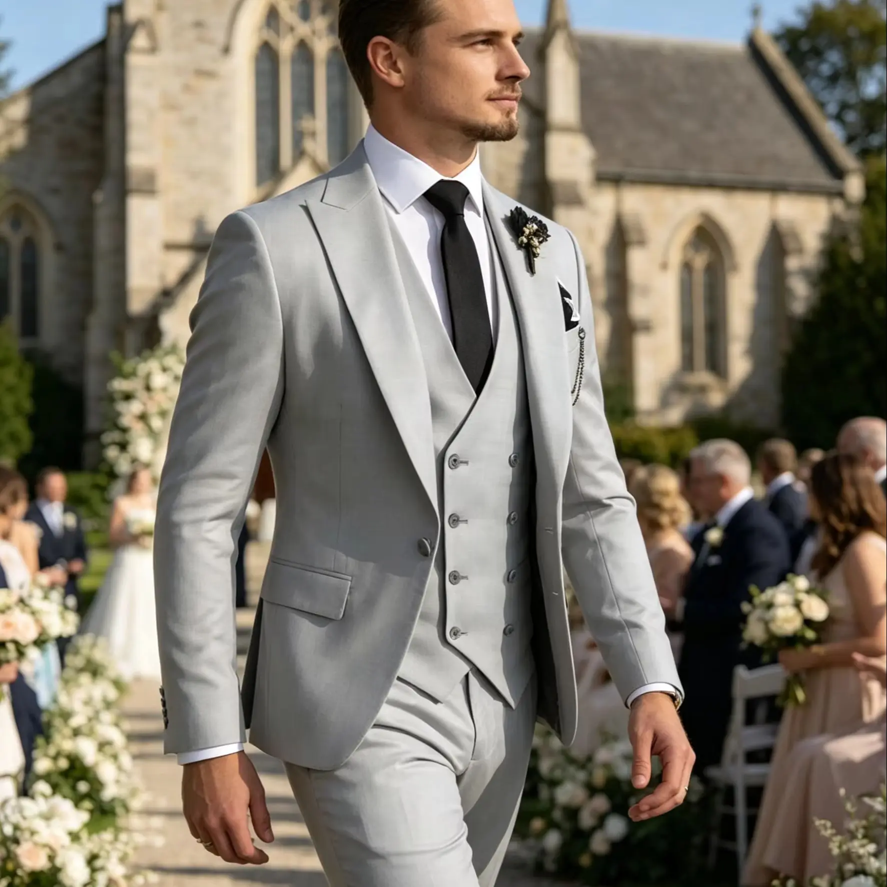 Men's Light Gray Slim Fit 3-Piece Business Suit Set with Peak Lapel Blazer Vest And Trousers for Wedding Party Prom Formal Wear
Men's Light Gray Slim Fit 3-Piece Business Suit Set with Peak Lapel Blazer Vest And Trousers for Wedding Party Prom Formal Wear