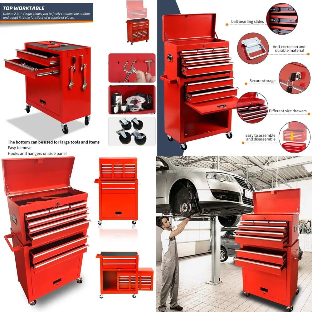 8-Drawer Rolling Tool Chest with Lockable Cabinet, Portable Storage Box for Workshop and Garage
8-Drawer Rolling Tool Chest with Lockable Cabinet, Portable Storage Box for Workshop and Garage