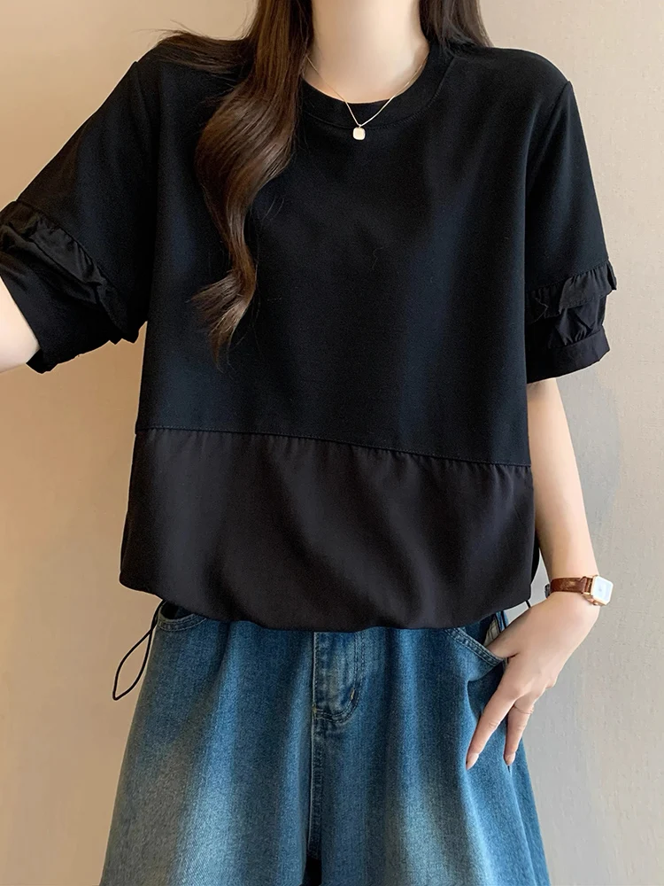 Double Layer Tunic Top Women's Short Sleeve Drawstring Hem Blouse Korean Style Loose Fit Summer Fashionable Anti-Aging
Double Layer Tunic Top Women's Short Sleeve Drawstring Hem Blouse Korean Style Loose Fit Summer Fashionable Anti-Aging