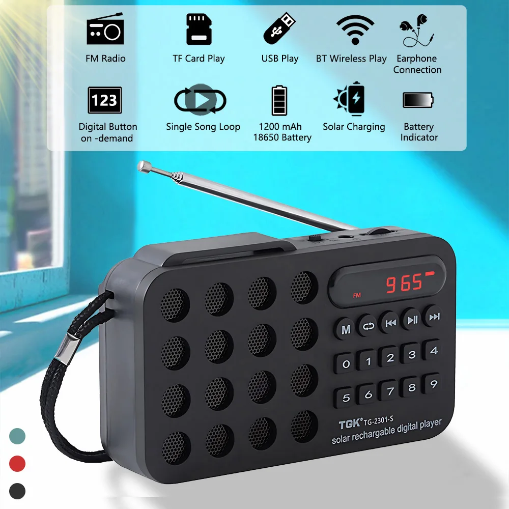 Портативное мини-FM-радио, перезаряжаемое солнечное радио, Bluetooth, беспроводной динамик, поддержка USB TF-карты, MP3-плеер, FM-радио, приемник
Портативное мини-FM-радио, перезаряжаемое солнечное радио, Bluetooth, беспроводной динамик, поддержка USB TF-карты, MP3-плеер, FM-радио, приемник