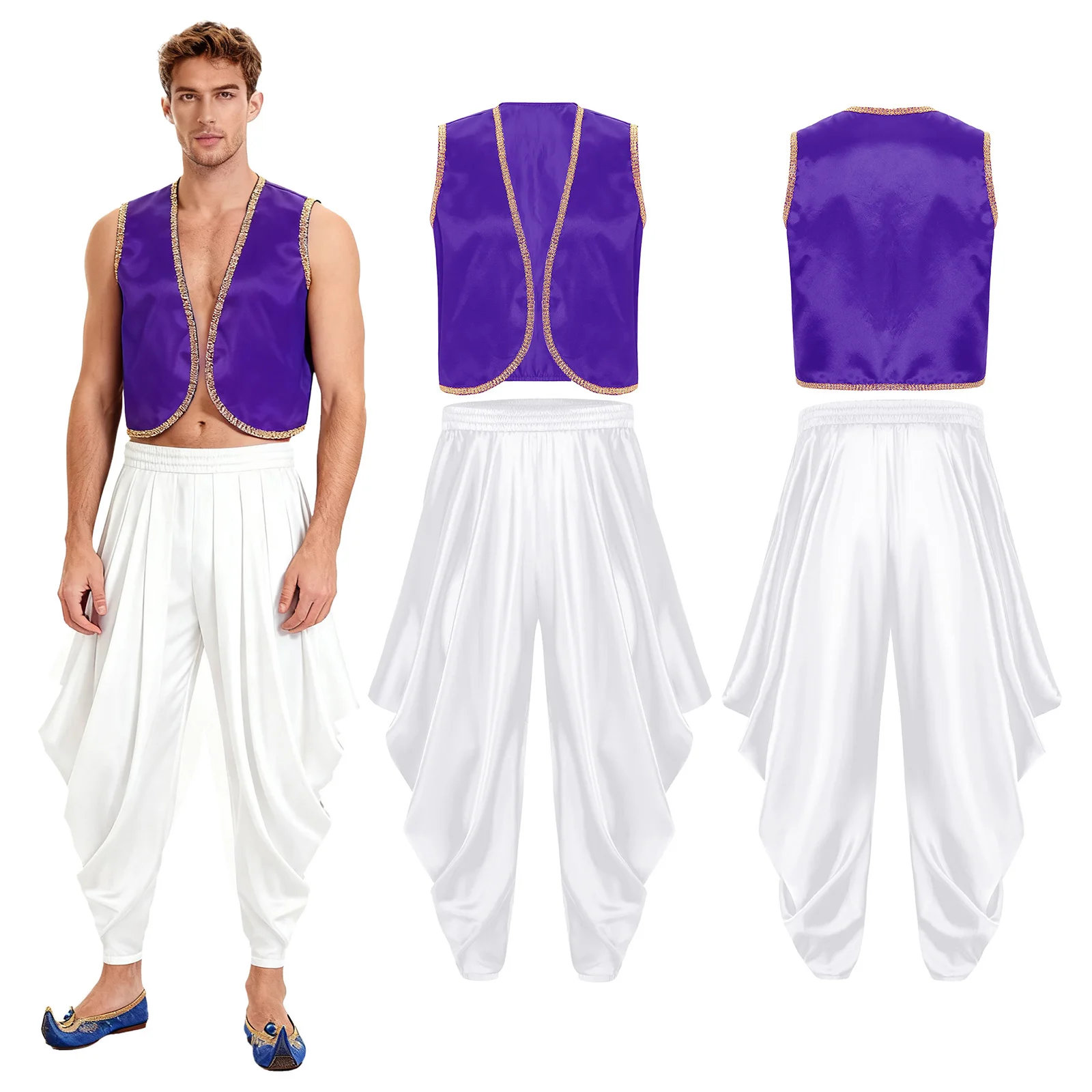Men's Halloween Arab Indian Prince Cosplay Performance Vest And Elastic Waistband Harem Pants for Raves Party Carnival Outfits
Men's Halloween Arab Indian Prince Cosplay Performance Vest And Elastic Waistband Harem Pants for Raves Party Carnival Outfits