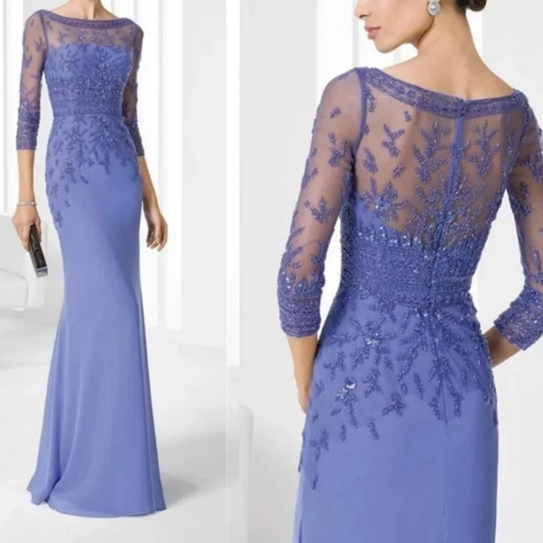 Appliques Beaded Plus Size Long Groom Mother Dresses For Wedding Sheath 3/4 Sleeves Mother Of The Bride Dresses Customized 
Appliques Beaded Plus Size Long Groom Mother Dresses For Wedding Sheath 3/4 Sleeves Mother Of The Bride Dresses Customized