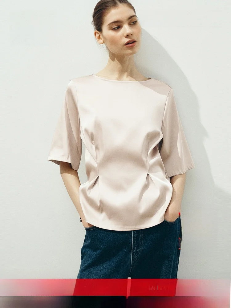 Summer New Women's Waist-Cinching Top H&M Casual Style Zipper Closure Polyester Rayon Spandex round Neck Short Sleeve Shirt
Summer New Women's Waist-Cinching Top H&M Casual Style Zipper Closure Polyester Rayon Spandex round Neck Short Sleeve Shirt
