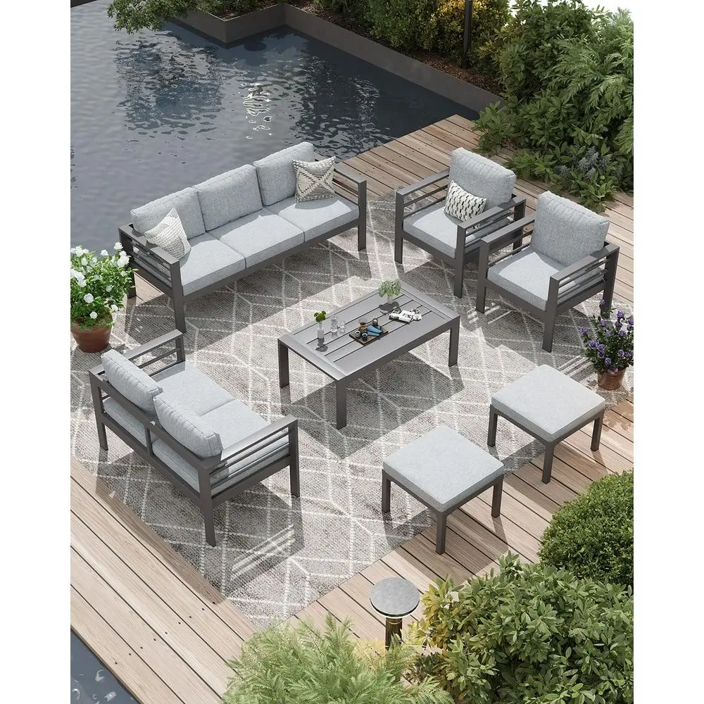 Aluminum Patio Furniture Set, 9 Seats Modern Outdoor Furniture with Coffee Table, 7 Pieces Metal Conversation Sectional Sofa, L
Aluminum Patio Furniture Set, 9 Seats Modern Outdoor Furniture with Coffee Table, 7 Pieces Metal Conversation Sectional Sofa, L