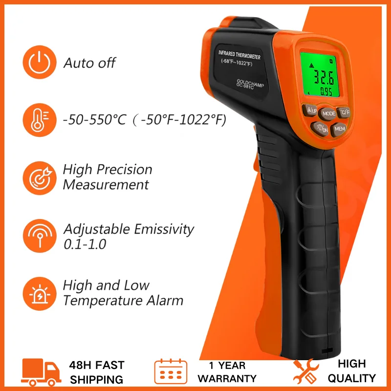 Digital Laser Infrared Thermometer Non Contact, IR Heat Temperature Gun Instant-Read -58 to 1022℉ (-50 to 550℃) for Cooking 
Digital Laser Infrared Thermometer Non Contact, IR Heat Temperature Gun Instant-Read -58 to 1022℉ (-50 to 550℃) for Cooking