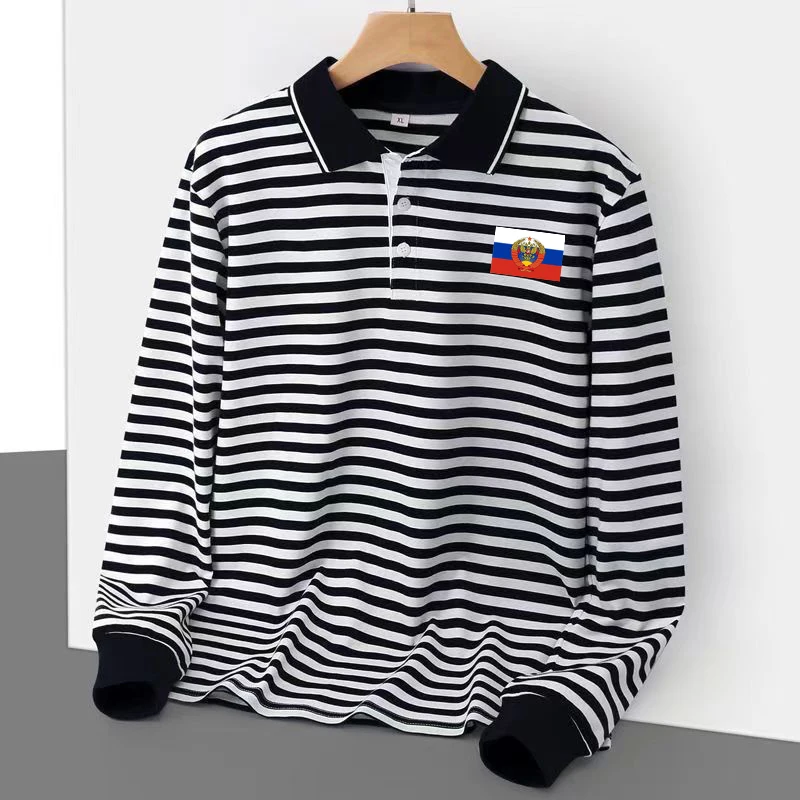 Soviet National Emblem Inspiration Double-headed Eagle Russian Flag Stripes Polo Shirts 100% Cotton Long Sleeve Striped Mens Tee
Soviet National Emblem Inspiration Double-headed Eagle Russian Flag Stripes Polo Shirts 100% Cotton Long Sleeve Striped Mens Tee