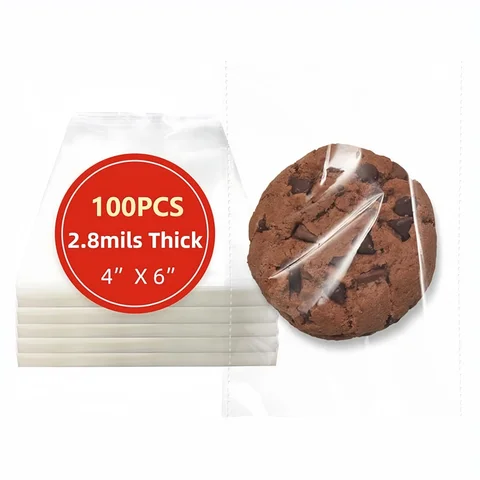 Torebki celofanowe samozamykające się, przezroczyste, 4x6 cali, 100 sztuk, do pakowania ciasteczek, prezentów, upominków, produktów, słodyczy.