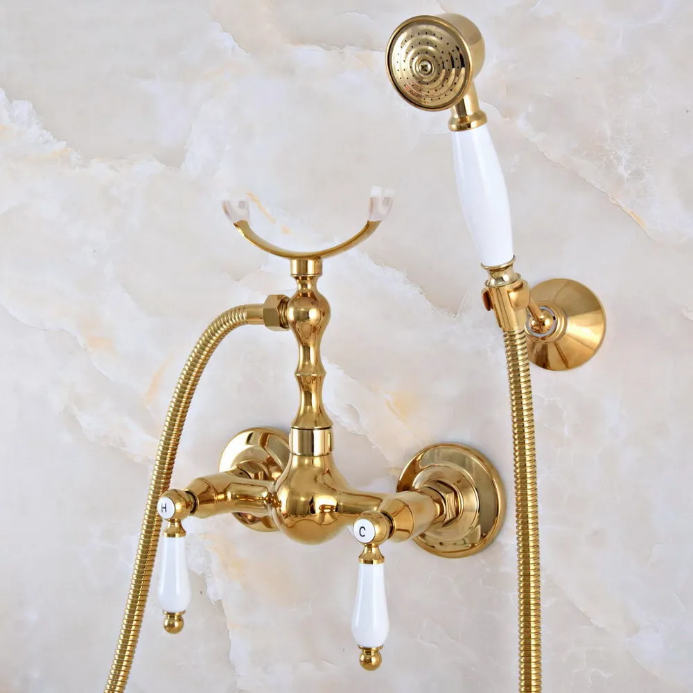 Modern Polished Gold Color Brass Wall Mount Bathtub Faucet with Handheld Shower Set +1.5M Hose Mixer Tap 2na933
Modern Polished Gold Color Brass Wall Mount Bathtub Faucet with Handheld Shower Set +1.5M Hose Mixer Tap 2na933