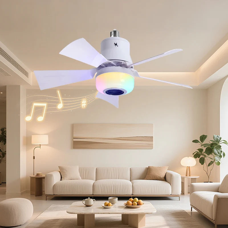 4 in 1 RGB Intelligent E27 Ceiling Fan Light 3-Speed Remote Control 5-Speed Fan with Speaker Dimming Mode for Bar Home Party
4 in 1 RGB Intelligent E27 Ceiling Fan Light 3-Speed Remote Control 5-Speed Fan with Speaker Dimming Mode for Bar Home Party