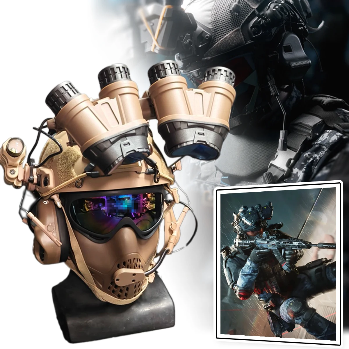 Tactical Airsoft Helmet Set with GPNVG-18 Night Vision Goggles Model Mask Goggles Flashlight Headset Delta Force COS Helmet suit
Tactical Airsoft Helmet Set with GPNVG-18 Night Vision Goggles Model Mask Goggles Flashlight Headset Delta Force COS Helmet suit