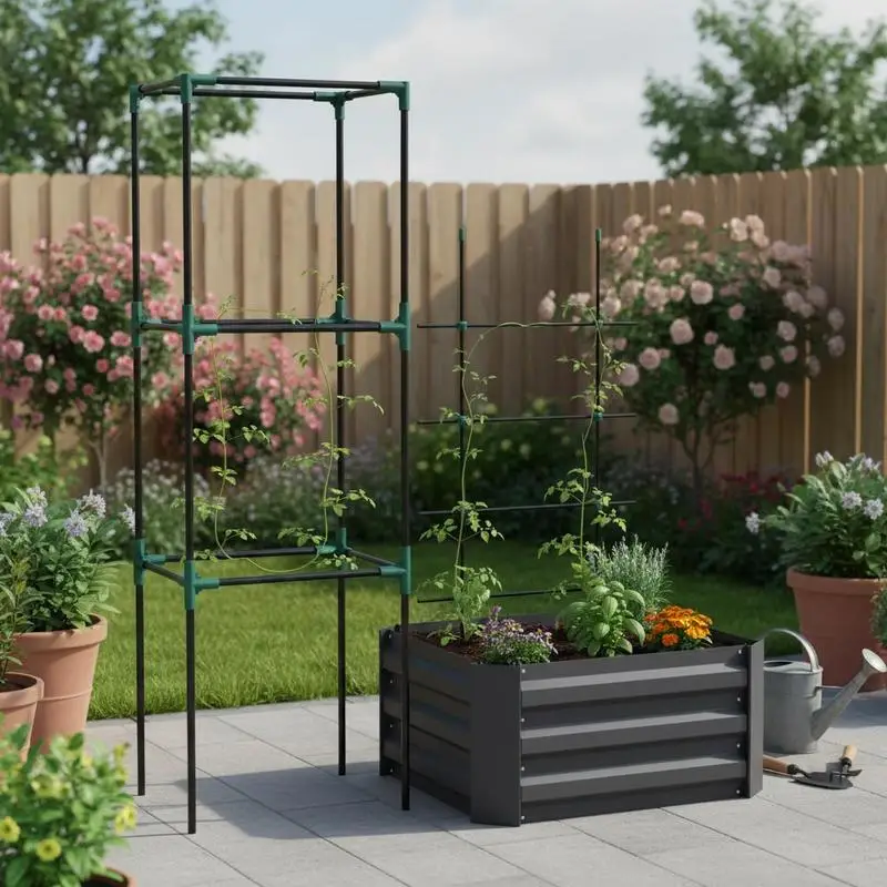 Raised Garden Bed with Trellis, Planter Box with Trellis Support, Open Bottom, Weather-Resistant, 61 cm X 61 cm X 140 Cm, Dark Gray
Raised Garden Bed with Trellis, Planter Box with Trellis Support, Open Bottom, Weather-Resistant, 61 cm X 61 cm X 140 Cm, Dark Gray