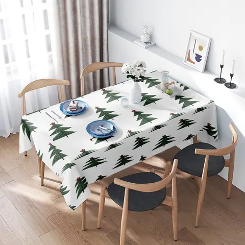 Tovaglia natalizia moderna: design festivo di alberi verdi per la decorazione della sala da pranzo Tovaglia in resina plastica bianca 160X250 cm Hom