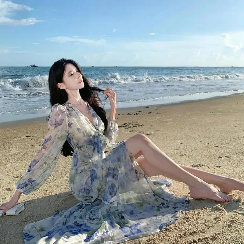 25 Long Sleeve Bow High Waist Split V-neck French Sweet Holiday Maxi Dresses Summer Chiffon Floral Print Boho Beach Dress Women
25 Long Sleeve Bow High Waist Split V-neck French Sweet Holiday Maxi Dresses Summer Chiffon Floral Print Boho Beach Dress Women