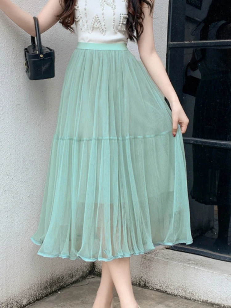 2024 New Summer Vintage Tulle Skirt Women Solid Color Elastic High Waist Mesh Skirts Long Pleated Tutu Skirt Female Long Skirts 
2024 New Summer Vintage Tulle Skirt Women Solid Color Elastic High Waist Mesh Skirts Long Pleated Tutu Skirt Female Long Skirts