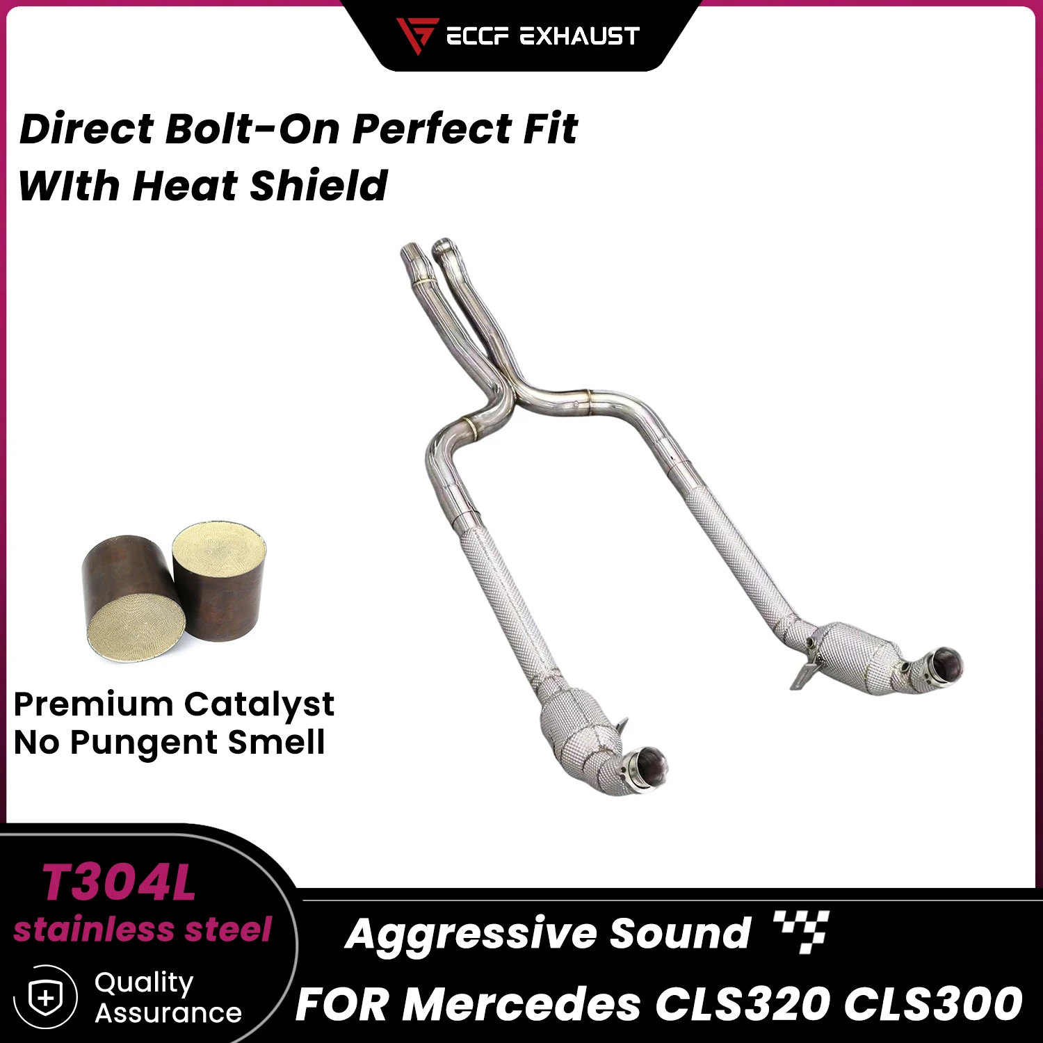 Aggressive Exhaust Sound ECCF Stainless Steel Downpipe With Heat Shield For Mercedes CLS300 CLS320 Performance Upgrade
Aggressive Exhaust Sound ECCF Stainless Steel Downpipe With Heat Shield For Mercedes CLS300 CLS320 Performance Upgrade