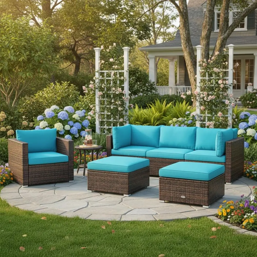 6 Pieces Wicker Patio Furniture Set, PE Rattan Outdoor Sectional Conversation Set with Glass Coffee Table amp Ottoman, Wicker S
6 Pieces Wicker Patio Furniture Set, PE Rattan Outdoor Sectional Conversation Set with Glass Coffee Table amp Ottoman, Wicker S
