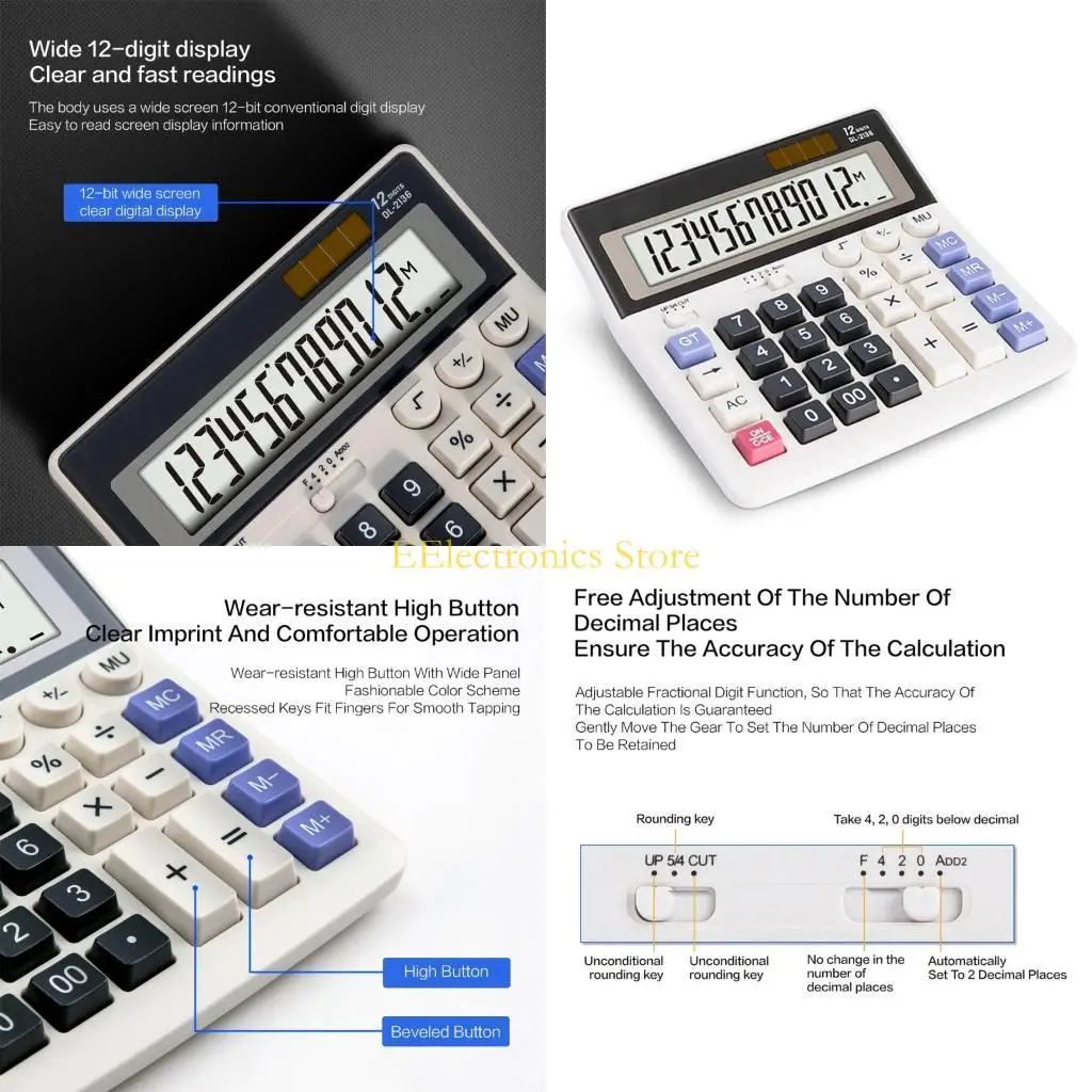B03C Desk Calculator 12 Digit LCD Display Solar Battery Big Button Accounting Calculator Antislip Bottom for Home
B03C Desk Calculator 12 Digit LCD Display Solar Battery Big Button Accounting Calculator Antislip Bottom for Home