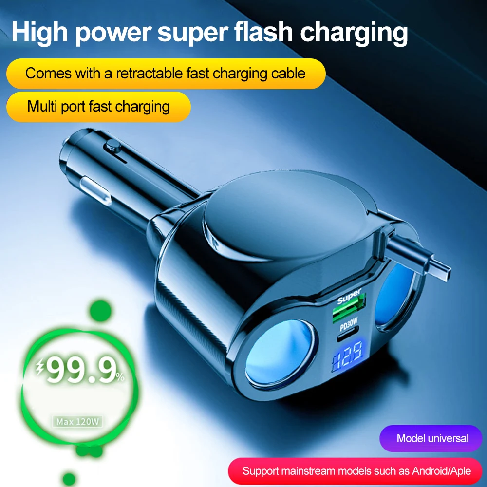 Quick Charge Car Charger USB/PD Port Phone Charger Socket Cigarette Lighter Splitter Voltage with Intelligent Voltage Display
Quick Charge Car Charger USB/PD Port Phone Charger Socket Cigarette Lighter Splitter Voltage with Intelligent Voltage Display