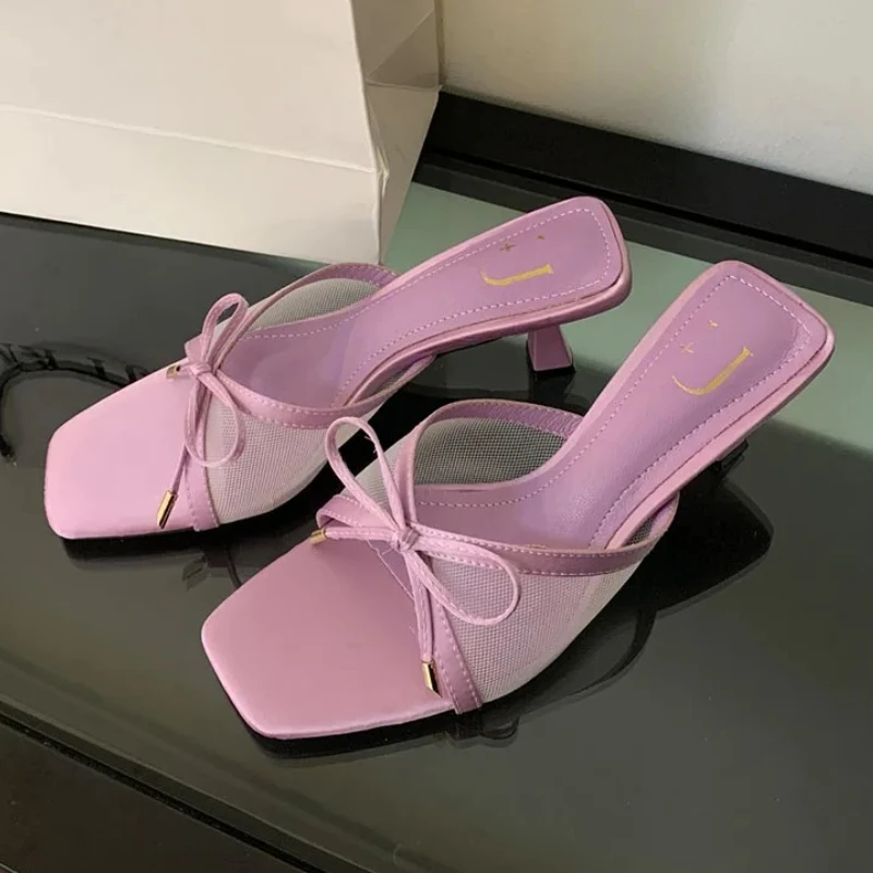 Fashion Bow Mesh Design Brand Slippers Women Summer Open Toe Square Toe Slide Sandals Elegant Party Designer Heels Dress Pumps
Fashion Bow Mesh Design Brand Slippers Women Summer Open Toe Square Toe Slide Sandals Elegant Party Designer Heels Dress Pumps