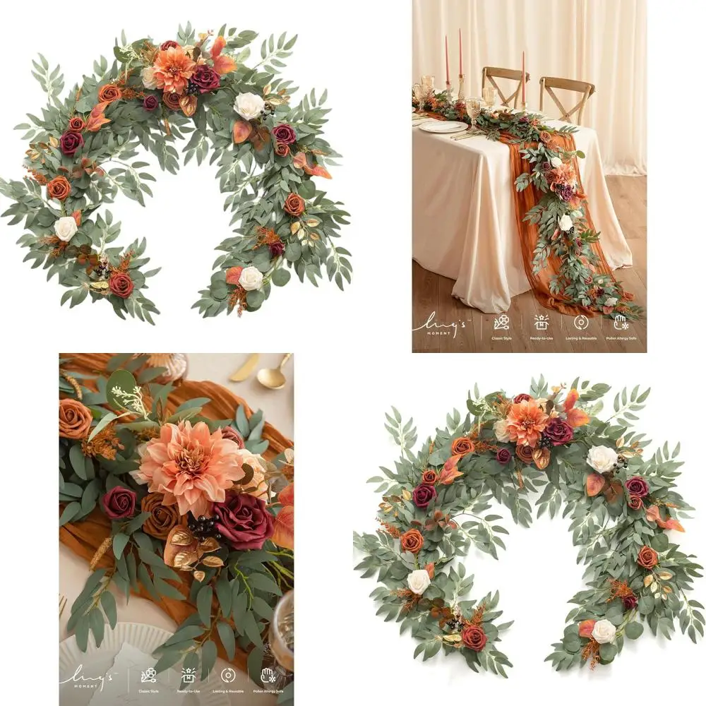 Artificial Eucalyptus & Rose Garland - 6 Feet, Sweetheart Table & Wedding Reception Decor, Burnt Orange Floral Arrangement
Artificial Eucalyptus & Rose Garland - 6 Feet, Sweetheart Table & Wedding Reception Decor, Burnt Orange Floral Arrangement