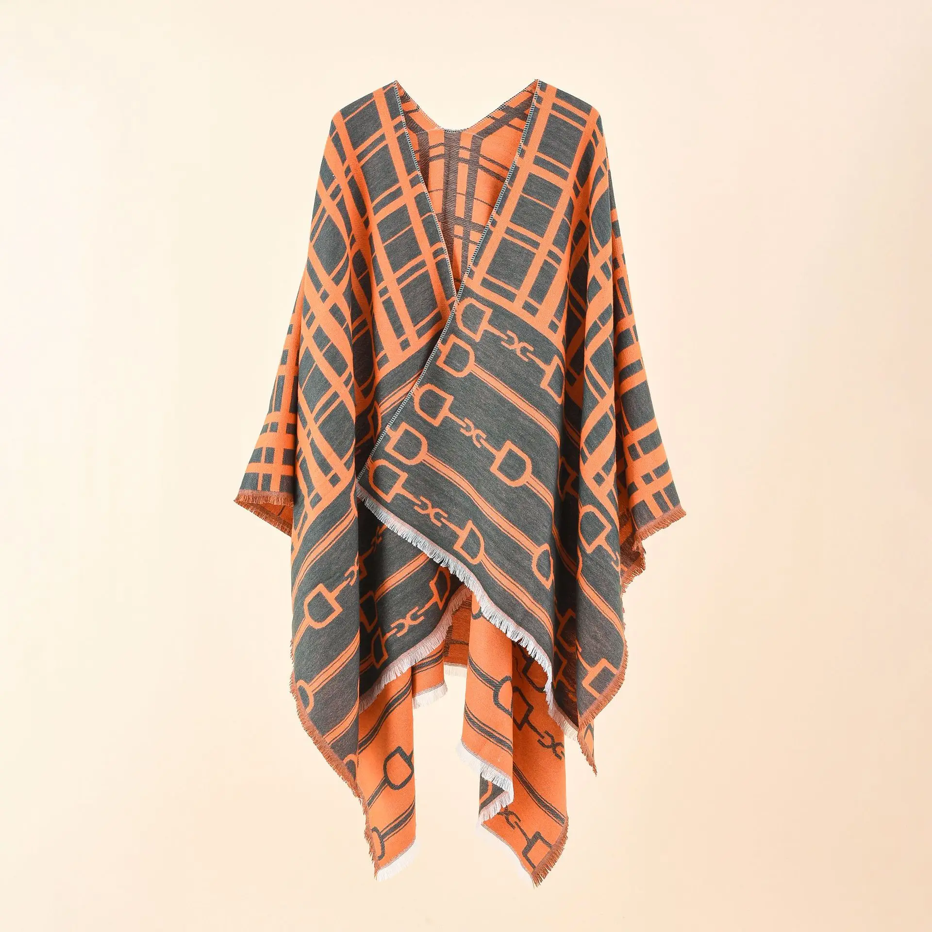 2022 Autumn Winter New Plaid Chain Pattern Imitation Cashmere Warm Casual Women Shawl Tassels Poncho Capes Lady Coat Orange
2022 Autumn Winter New Plaid Chain Pattern Imitation Cashmere Warm Casual Women Shawl Tassels Poncho Capes Lady Coat Orange