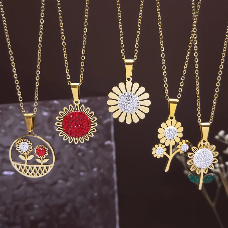 Crystal Sunflower Pendant Stainless Steel Necklace for Women Men Gold Plated Flower Plant Chain Choker Necklaces Party Jewelry
Crystal Sunflower Pendant Stainless Steel Necklace for Women Men Gold Plated Flower Plant Chain Choker Necklaces Party Jewelry