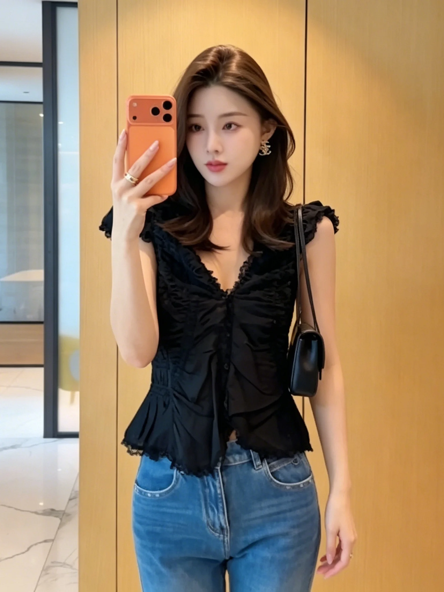 Elegant Black Lace Splice Fly Sleeve Shirt Women's Summer Thin Sexy Slimming Small Top V-neck Lace Trim Waist-cinching Short ...
Elegant Black Lace Splice Fly Sleeve Shirt Women's Summer Thin Sexy Slimming Small Top V-neck Lace Trim Waist-cinching Short ...