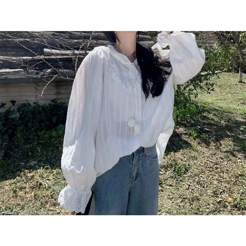 Sweet Hooded Lace-Up Long Sleeve Cotton Shirt 2026 Autumn Loose Women's Shirt
Sweet Hooded Lace-Up Long Sleeve Cotton Shirt 2026 Autumn Loose Women's Shirt