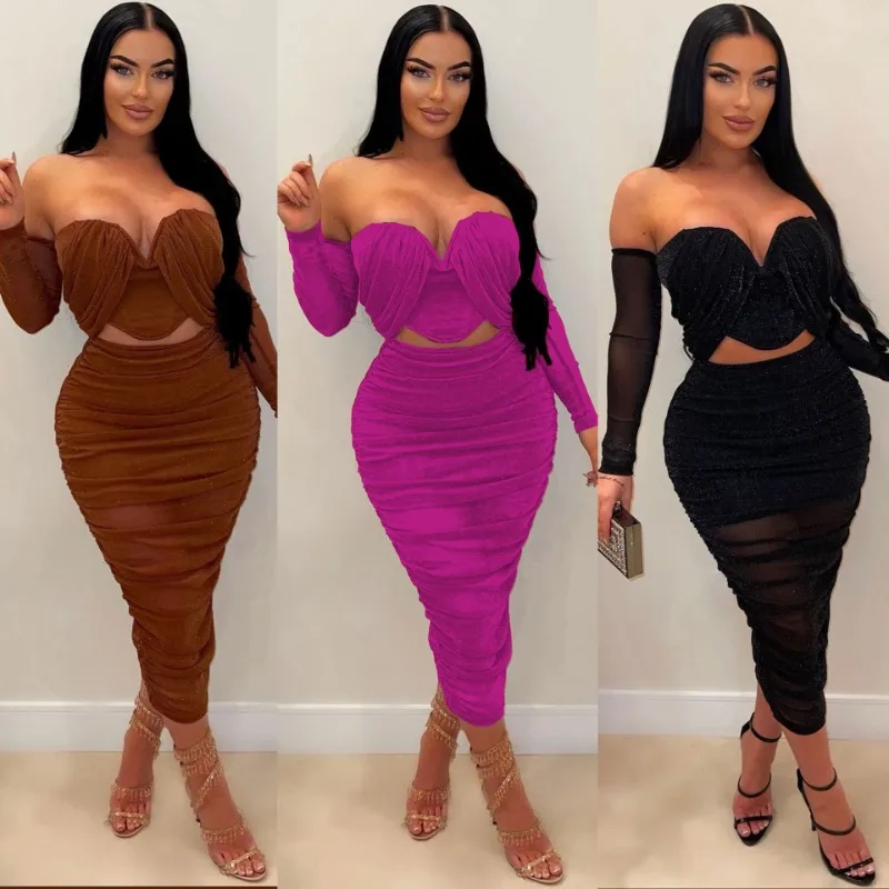 Sexy Mesh Ruched Two Piece Sets Women Nightclub Outfits 2023 Autumn Strapless Long Sleeve Crop Tops Mid Skirts Party Clubwear
Sexy Mesh Ruched Two Piece Sets Women Nightclub Outfits 2023 Autumn Strapless Long Sleeve Crop Tops Mid Skirts Party Clubwear
