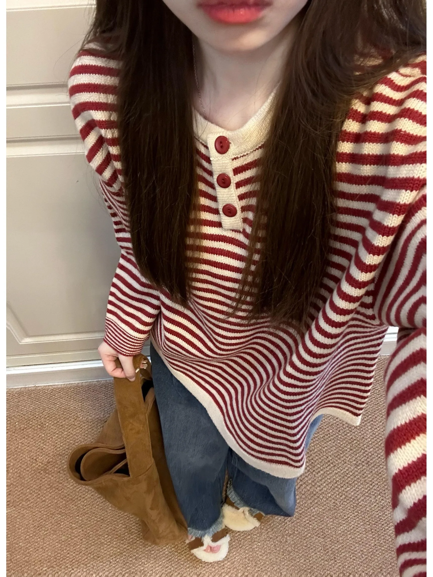 Red Striped Knitted Sweater Women's Early Autumn Inner Wear Loose Age-Defng Base Layer Top Small Size Commute Sle
Red Striped Knitted Sweater Women's Early Autumn Inner Wear Loose Age-Defng Base Layer Top Small Size Commute Sle