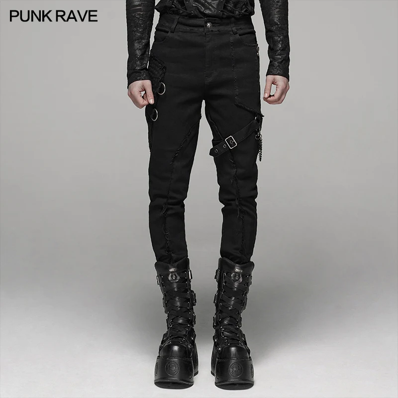PUNK RAVE Men Punk Black Skinny Pants Gothic Slim Fit Trousers with Metal Ring & Chain Details WK388
PUNK RAVE Men Punk Black Skinny Pants Gothic Slim Fit Trousers with Metal Ring & Chain Details WK388