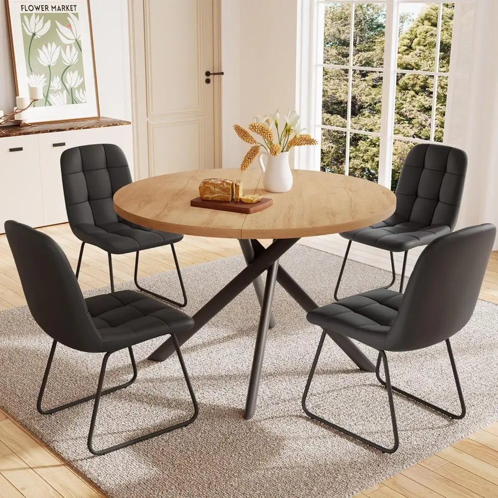 45.3 Round Dining Table with 4 Chairs - Modern Kitchen & Dining Set (Oak Table + U-Shaped Black Chairs)
45.3 Round Dining Table with 4 Chairs - Modern Kitchen & Dining Set (Oak Table + U-Shaped Black Chairs)