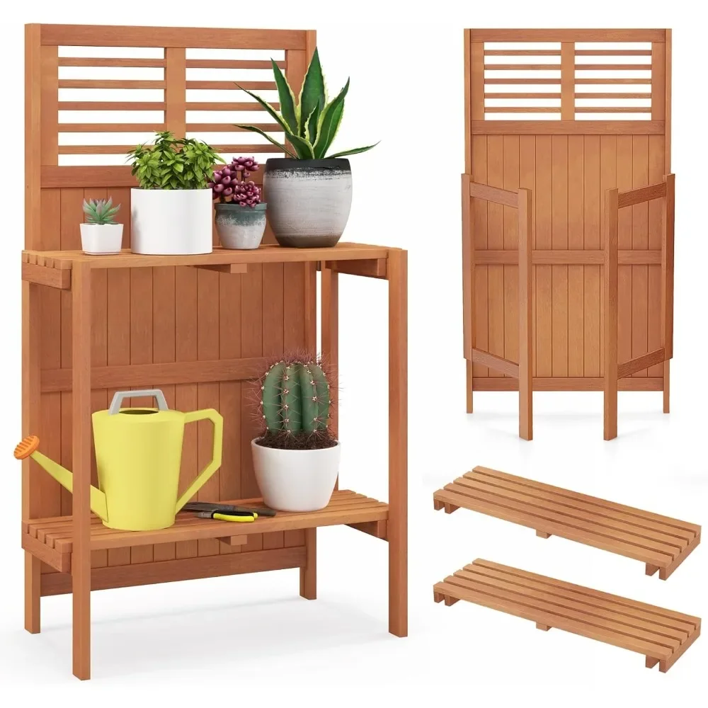 Folding Potting Bench, Gardening Workstation w/Storage Shelves, Wood Outdoor Potting Table for Garden, Yard, Balcony
Folding Potting Bench, Gardening Workstation w/Storage Shelves, Wood Outdoor Potting Table for Garden, Yard, Balcony