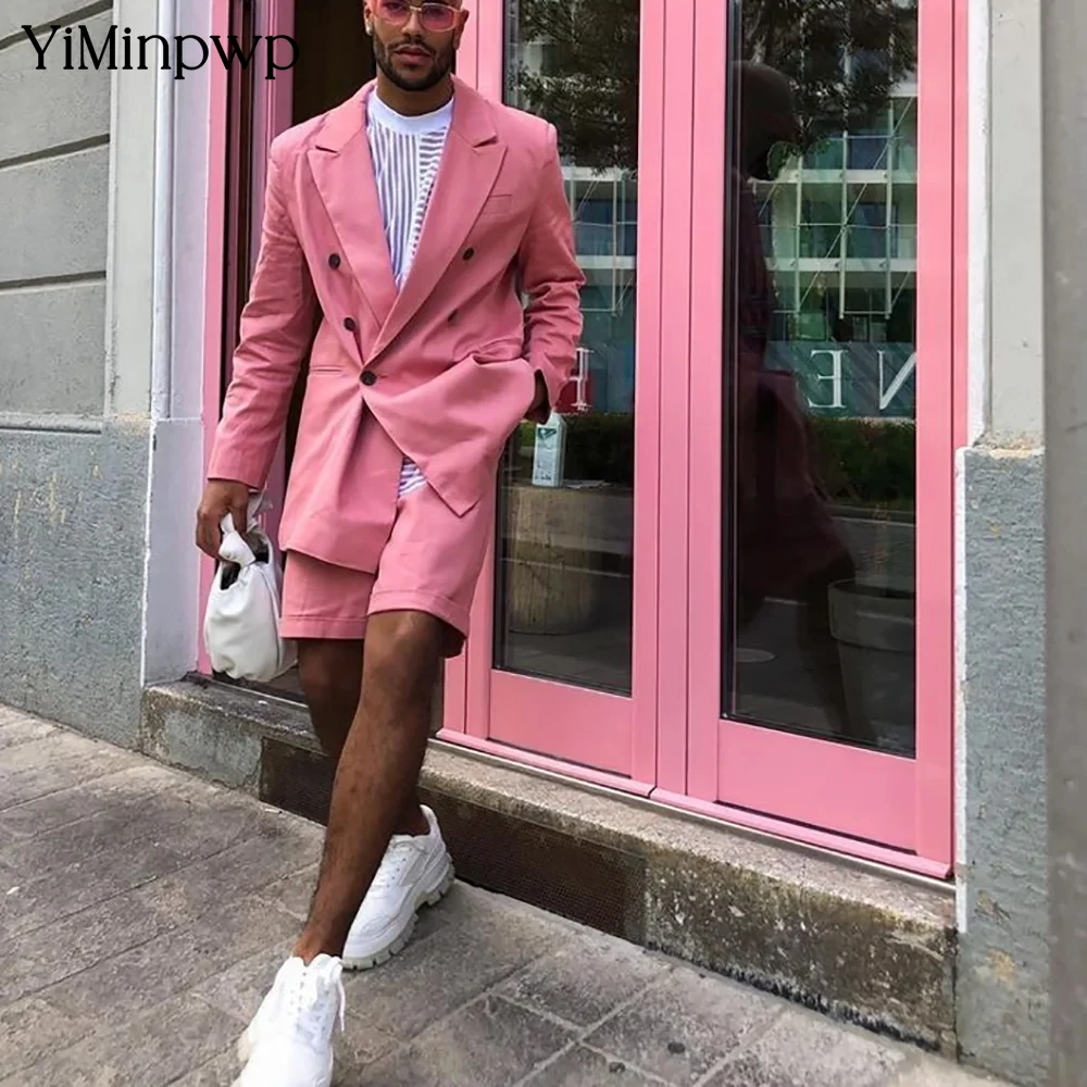 YiMinpwp Pink Men's Suit Luxury Groomsman Jacket Single Button Tuxedos 2 Piece Set Male Party Short Outfit Jacket+Pant XS-5XL 
YiMinpwp Pink Men's Suit Luxury Groomsman Jacket Single Button Tuxedos 2 Piece Set Male Party Short Outfit Jacket+Pant XS-5XL