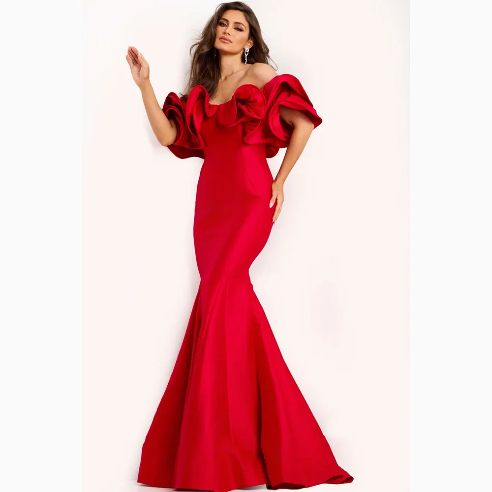 Red Elegant Evening Dress Off The Shoulder Sleeveless Evening Gowns Satin Mermaid Floor Length Formal Dresses Customized 2026
Red Elegant Evening Dress Off The Shoulder Sleeveless Evening Gowns Satin Mermaid Floor Length Formal Dresses Customized 2026
