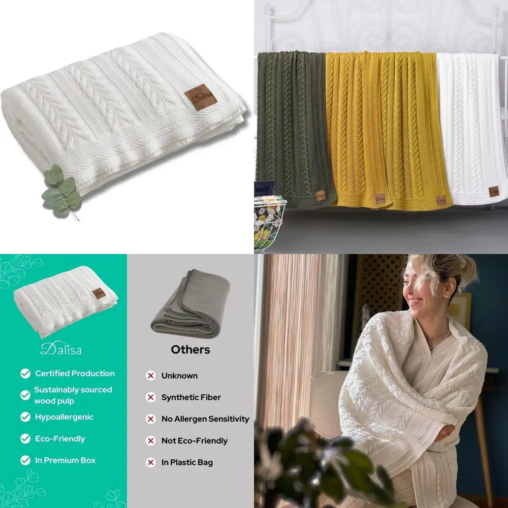 60x80 Inches Premium Knit Throw Blanket, Warm White, Oeko-Tex Certified, Boho Vintage Style, Silky Soft & Cozy
60x80 Inches Premium Knit Throw Blanket, Warm White, Oeko-Tex Certified, Boho Vintage Style, Silky Soft & Cozy