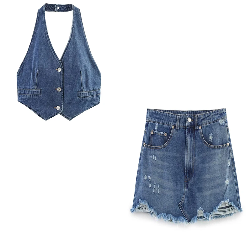 Summer Women's Suit Denim Vest Top Denim Mini Skirts 2026 Fashion Sleeveless Top Skirt 2-piece Set
Summer Women's Suit Denim Vest Top Denim Mini Skirts 2026 Fashion Sleeveless Top Skirt 2-piece Set