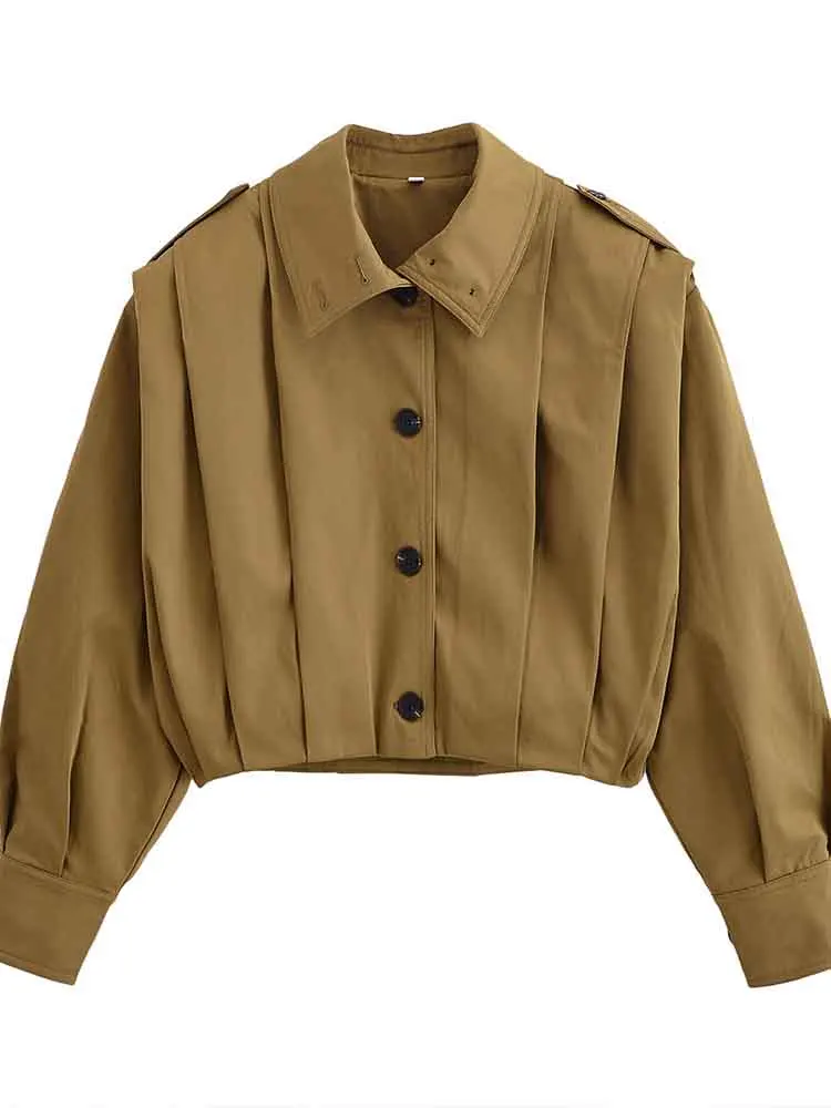 European style new women's fashion versatile temperament simple solid color pleated single-breasted jacket
European style new women's fashion versatile temperament simple solid color pleated single-breasted jacket