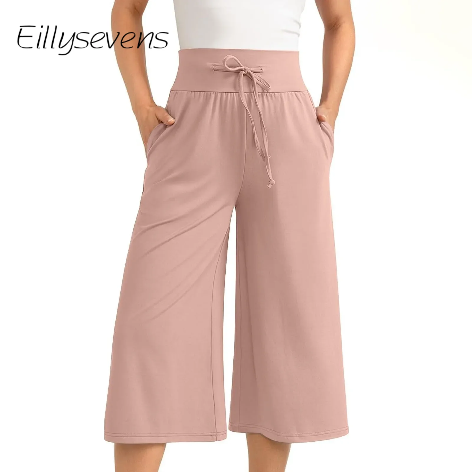 Pantalones Wide Leg Trousers For Women Solid Color Loose Pants Comfortable Elastic Waist 3/4 Length Drawstring Pants 2024
Pantalones Wide Leg Trousers For Women Solid Color Loose Pants Comfortable Elastic Waist 3/4 Length Drawstring Pants 2024