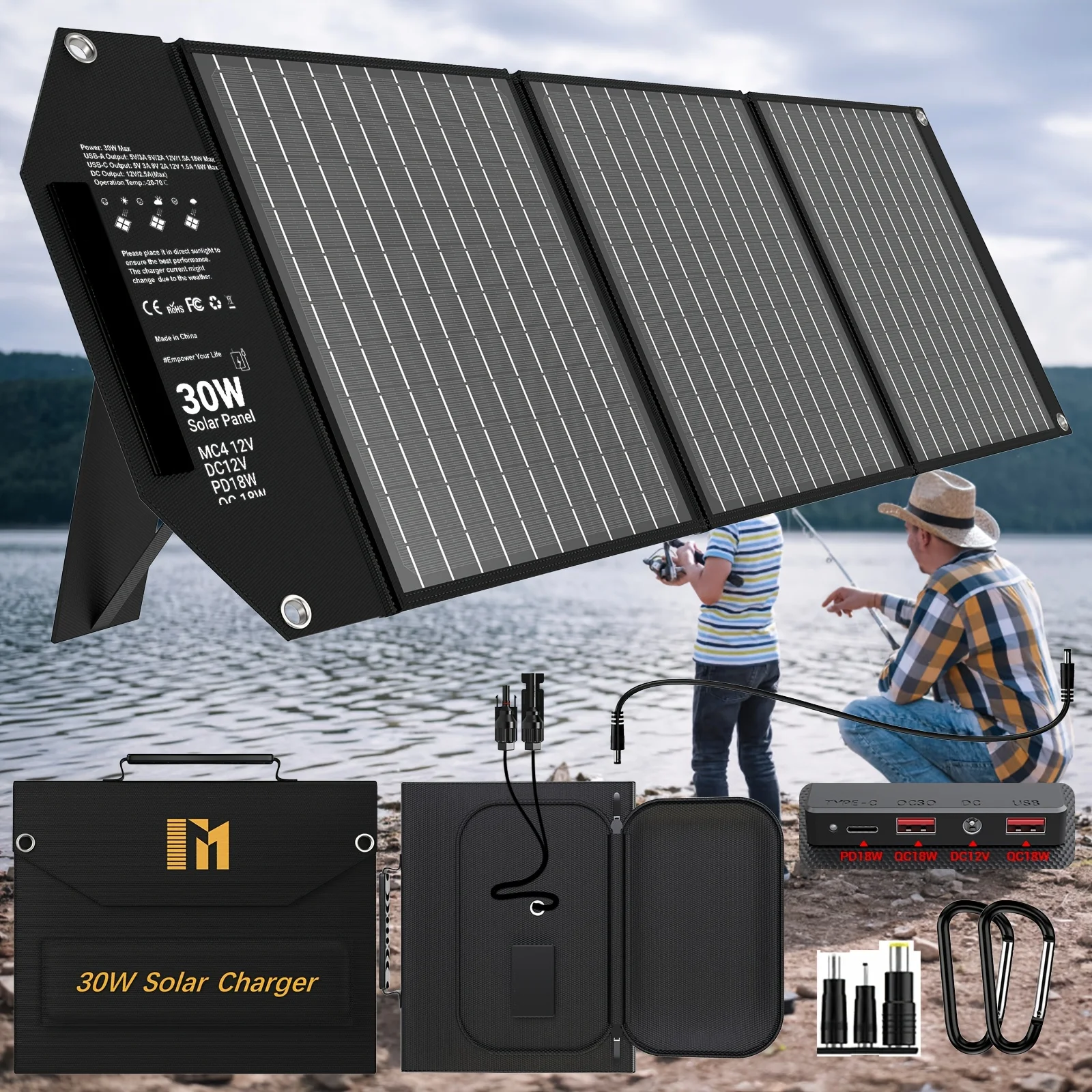 30W/60W/100W Foldable Solar Charger with 18V MC4, Dual Quick Charge USB-A, and High-Speed USB-C PD18W for Adventure
30W/60W/100W Foldable Solar Charger with 18V MC4, Dual Quick Charge USB-A, and High-Speed USB-C PD18W for Adventure