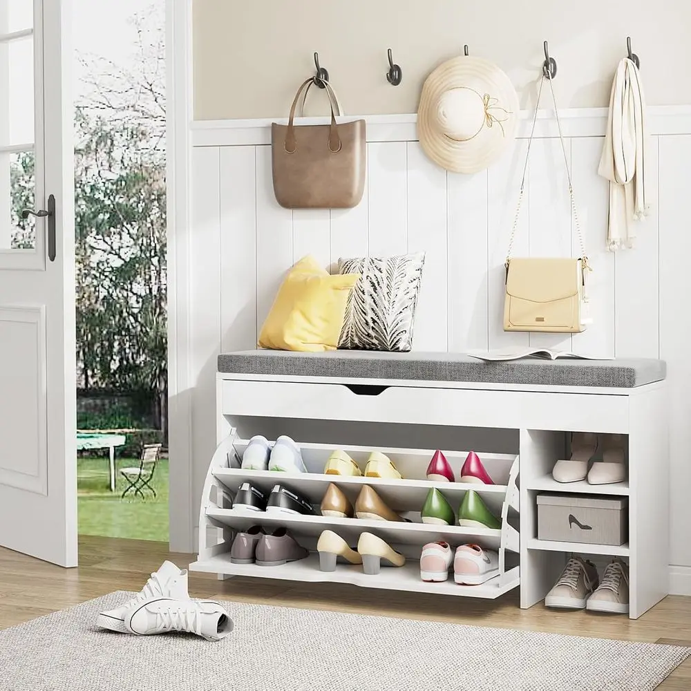 Shoe Storage Bench with 3-Tier Flip Drawer & Padded Cushion, Shoe Rack Bench with Flip-Open Storage Box, Shoe Storage Organizer for Entryway, Hallway, Living Room, White
Shoe Storage Bench with 3-Tier Flip Drawer & Padded Cushion, Shoe Rack Bench with Flip-Open Storage Box, Shoe Storage Organizer for Entryway, Hallway, Living Room, White