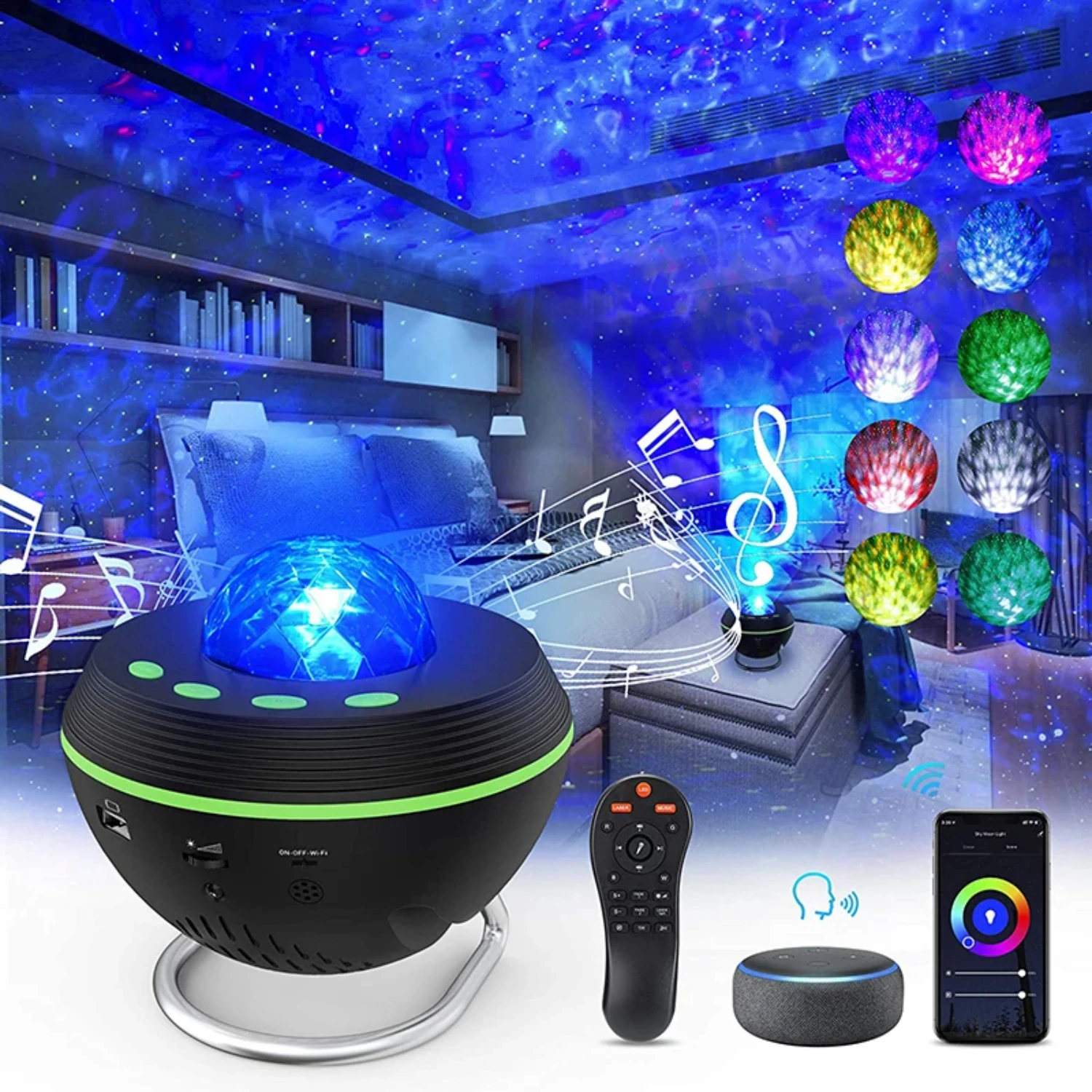 New WiFi Smart Star Projector Ocean Wave Starry Sky Night Light Nebula Atmospher Lamp Blueteeth USB Music Player
New WiFi Smart Star Projector Ocean Wave Starry Sky Night Light Nebula Atmospher Lamp Blueteeth USB Music Player