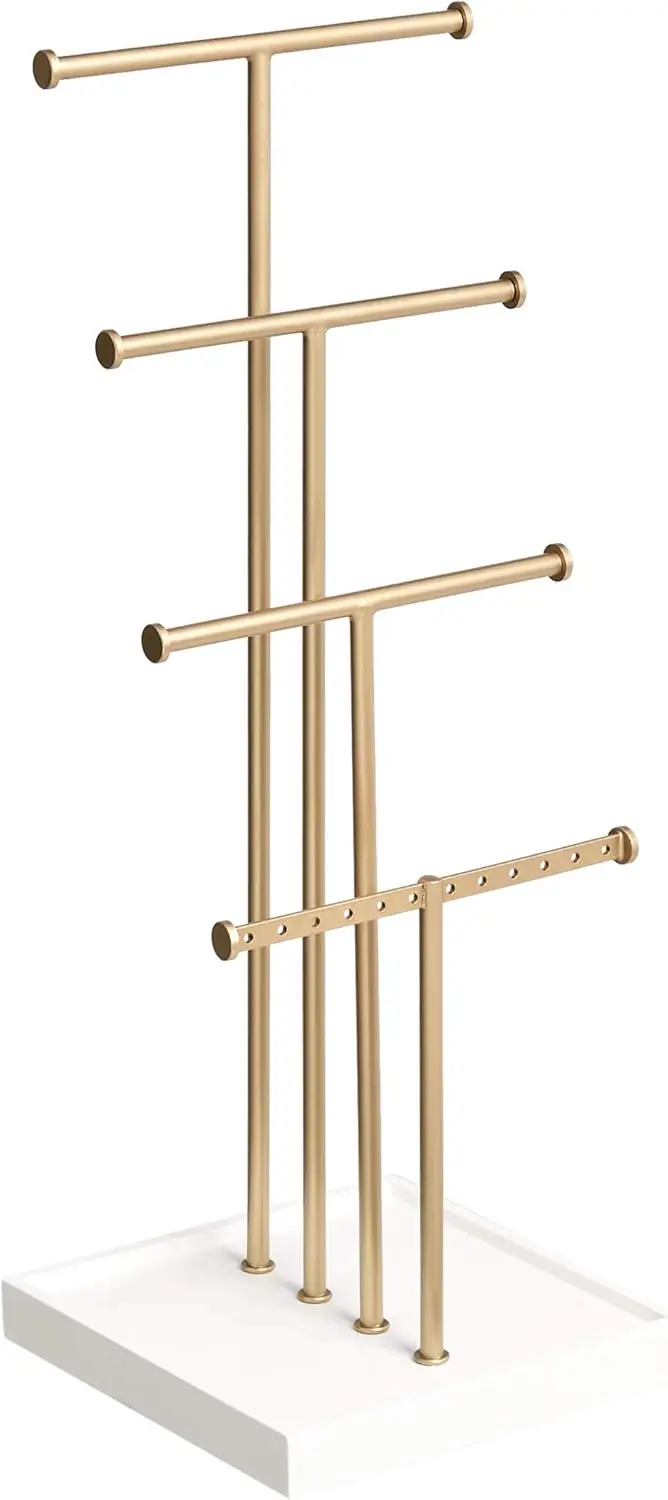 4-Tier Jewelry Organizer Tree Stand, Necklace Earring Bracelet Holder with Ring Storage, Space-Saving Design, White/Brass
4-Tier Jewelry Organizer Tree Stand, Necklace Earring Bracelet Holder with Ring Storage, Space-Saving Design, White/Brass