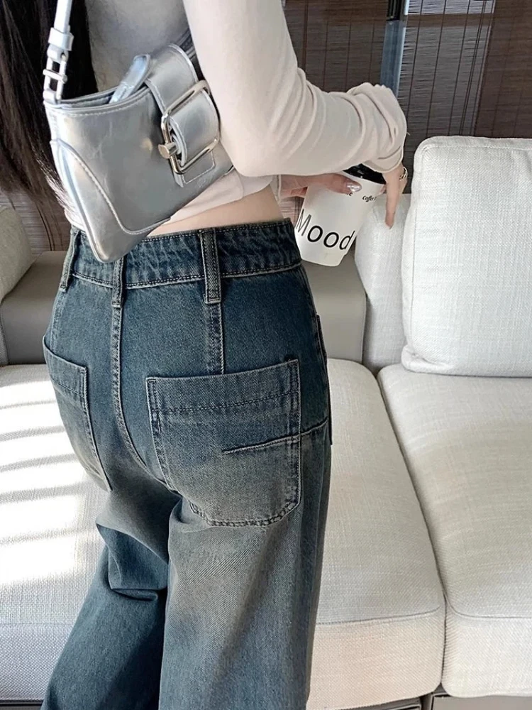 Y2K Korean Style Women's Cement Gray High Waisted Wide Leg Jeans Retro Washed Design Pocket Floor-Length Straight Trousers
Y2K Korean Style Women's Cement Gray High Waisted Wide Leg Jeans Retro Washed Design Pocket Floor-Length Straight Trousers